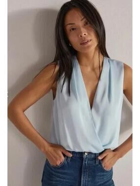 Favorite Daughter Date Night Light Blue Silk Bodysuit- Size L